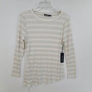 101.Doe & Rae NWT Women's Long Sleeve Rib Knit Pullover Top White & Black